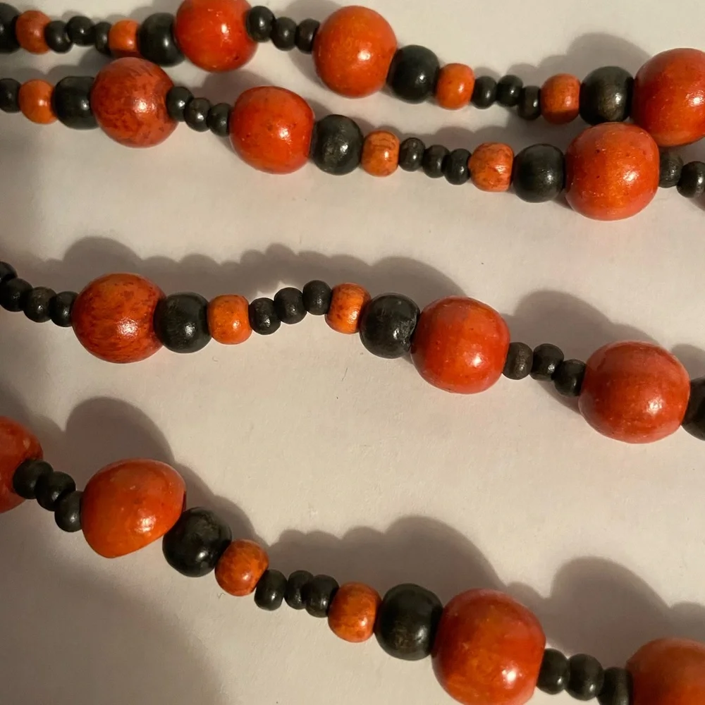 Bead Garlands for Decorating Tree/Tabletop/Mantel. Set of 2. Orange/Black